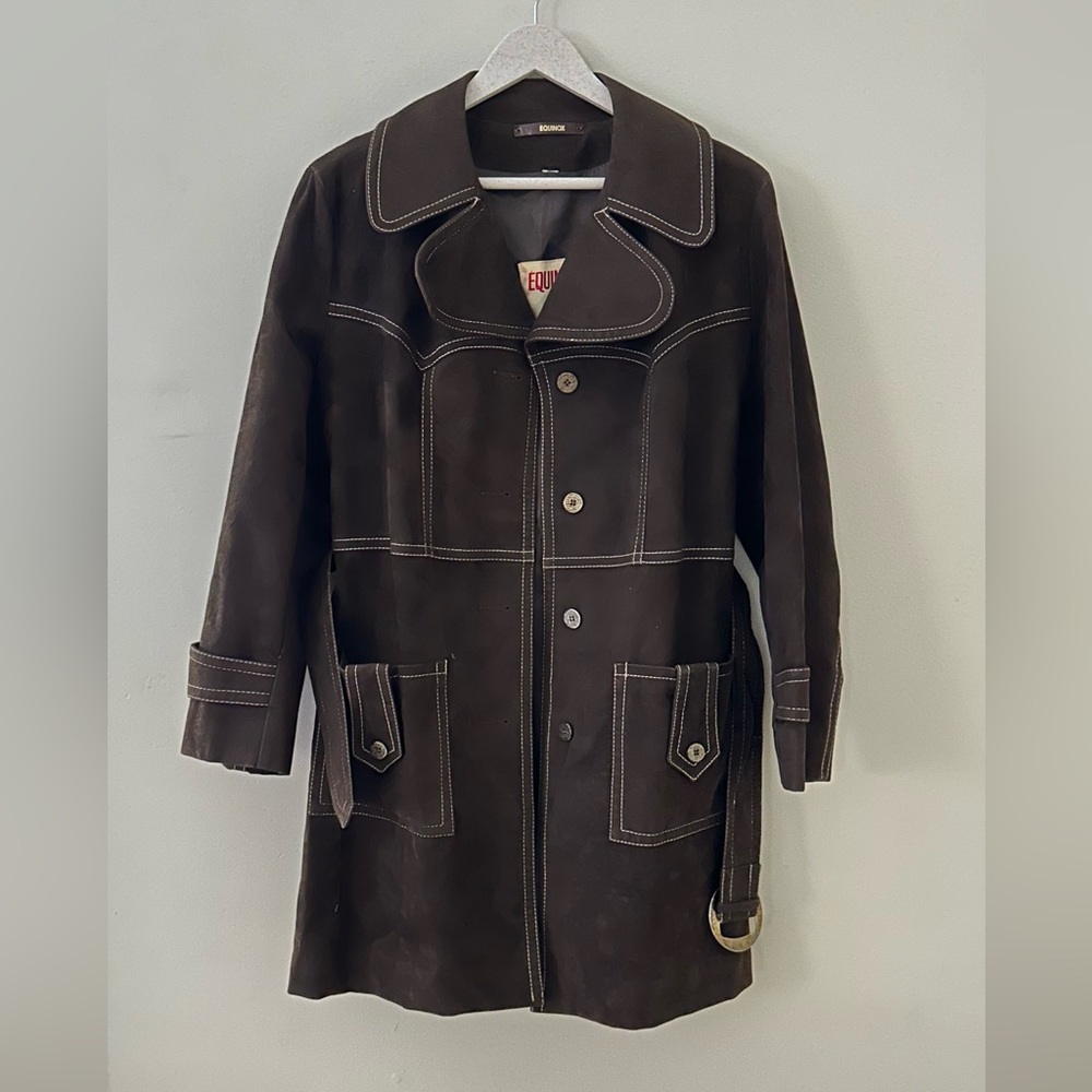 Vintage Equinox by Street Fleet Cocoa Light Stitch Detail Belted Trench 70s